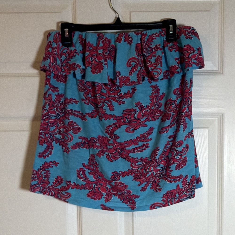 Lilly Pulitzer Women's Floral Print Blue Pink Ruffle Skirt Size XL
